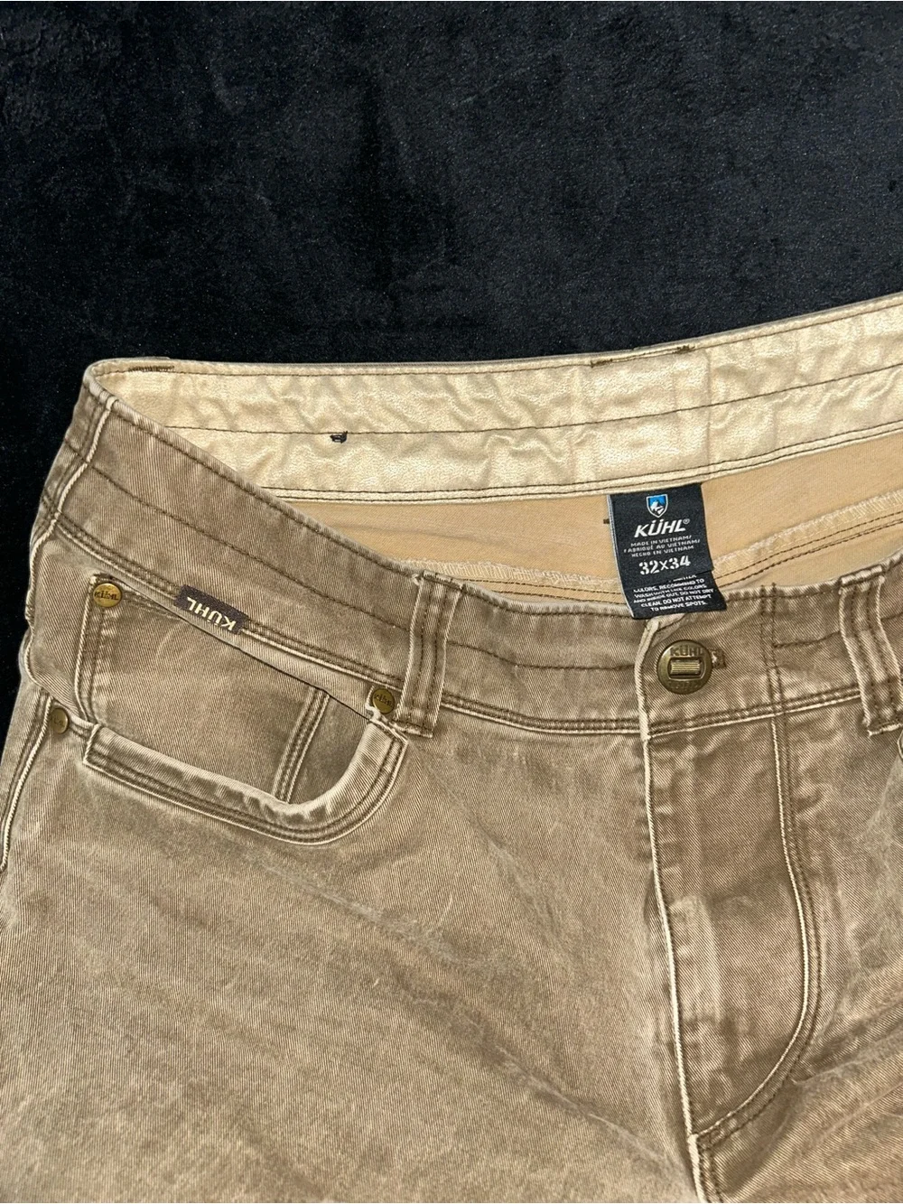 Kuhl Rydr Pants Mens 32x34 Khaki Brown Articulated Knee Outdoor Tapered Fit